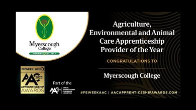 Image for news article: Myerscough scoops national award for apprenticeship provision for third year in a row