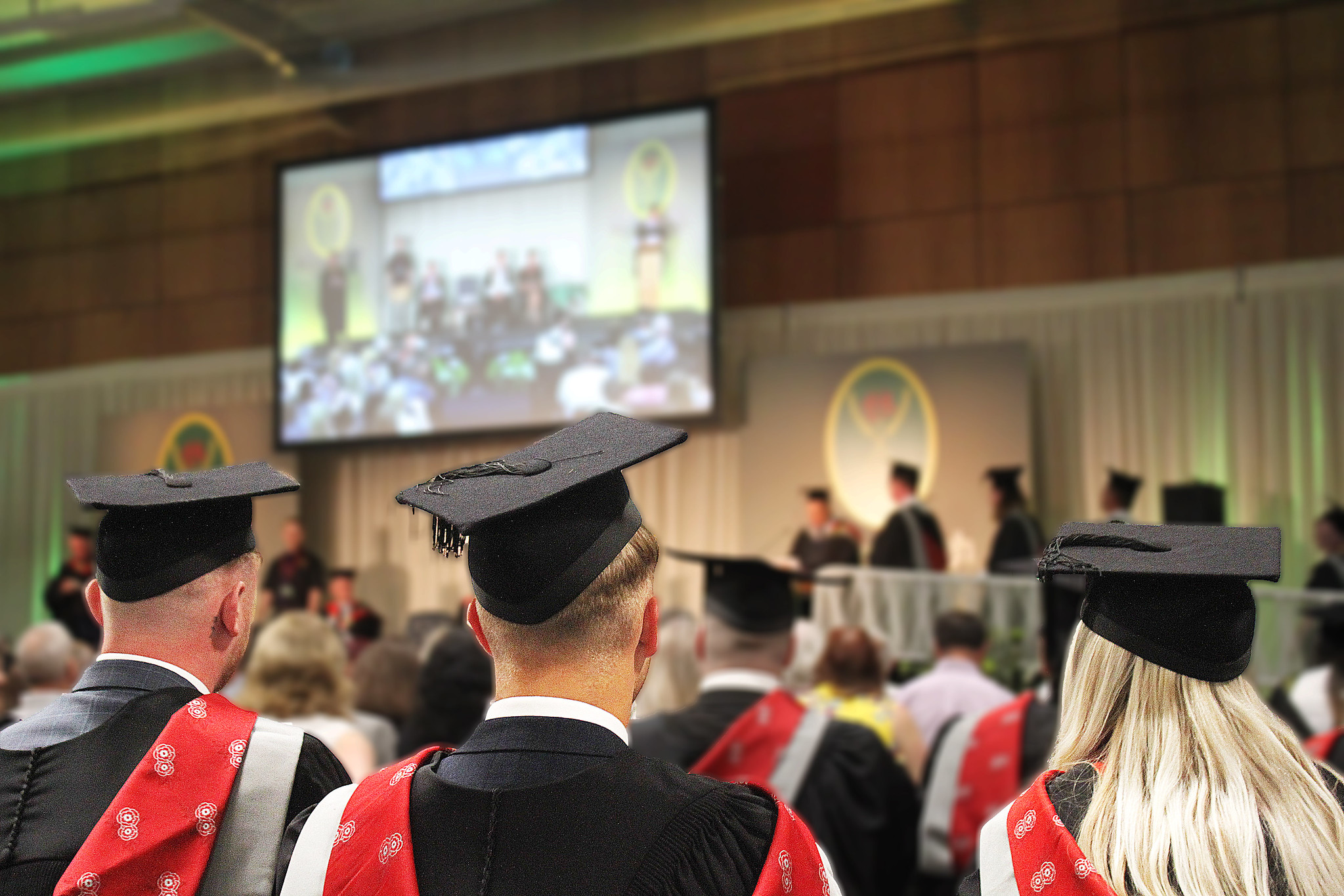 University Centre Myerscough students wearing their graduation cap and gowns at the Preston Campus