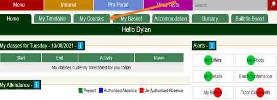 A screenshot of My Student portal pointing to the My Courses tab