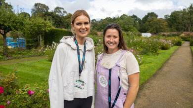 Myerscough horticulture students Erin and Jackie celebrate the funding announcement for Croxteth Country Park